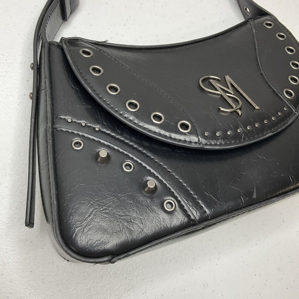 Steve Madden BMargy Shoulder Bag Purse Black Faux Leather Studded Y2K SM Logo - Picture 4 of 9